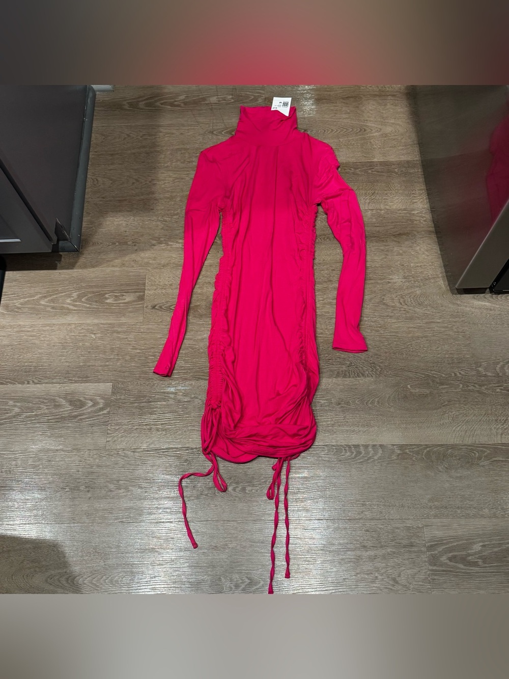 Forever 21 Hot Pink Long-Sleeve Turtleneck Ruched Dress